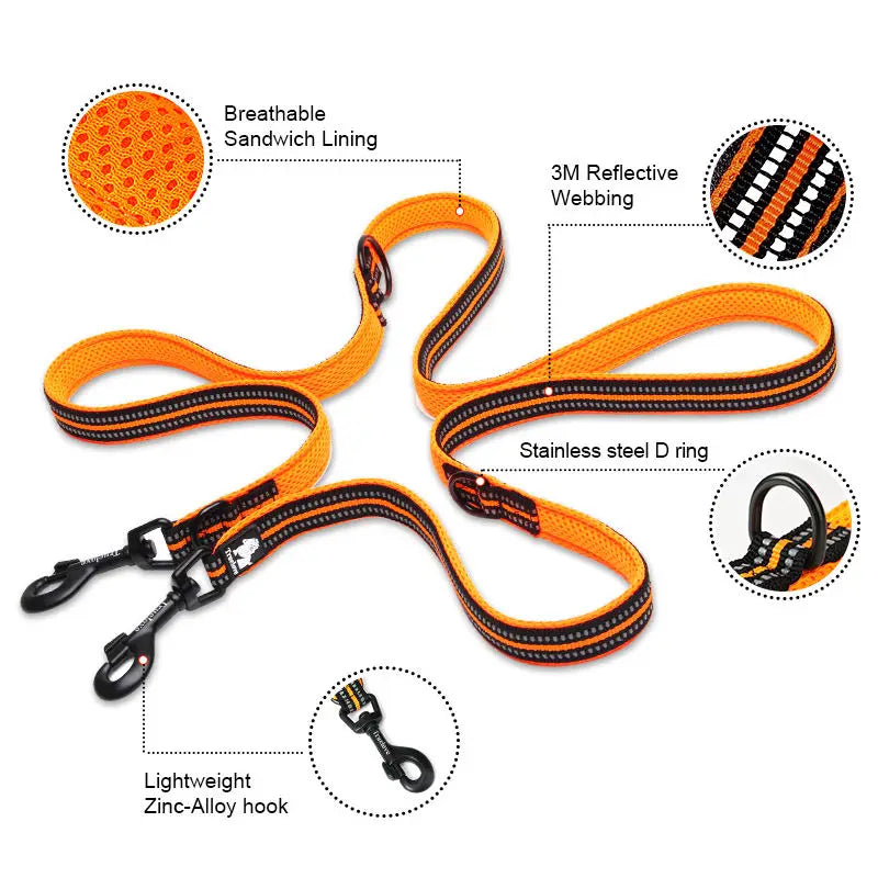 Truelove 7 In 1 Multi-Function Adjustable Dog Lead Walk 2 Dogs