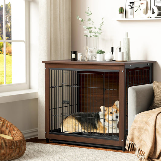 Black Kennel Indoor Robust Wooden Cage Crate Pet House Dual Door Vintage End Table