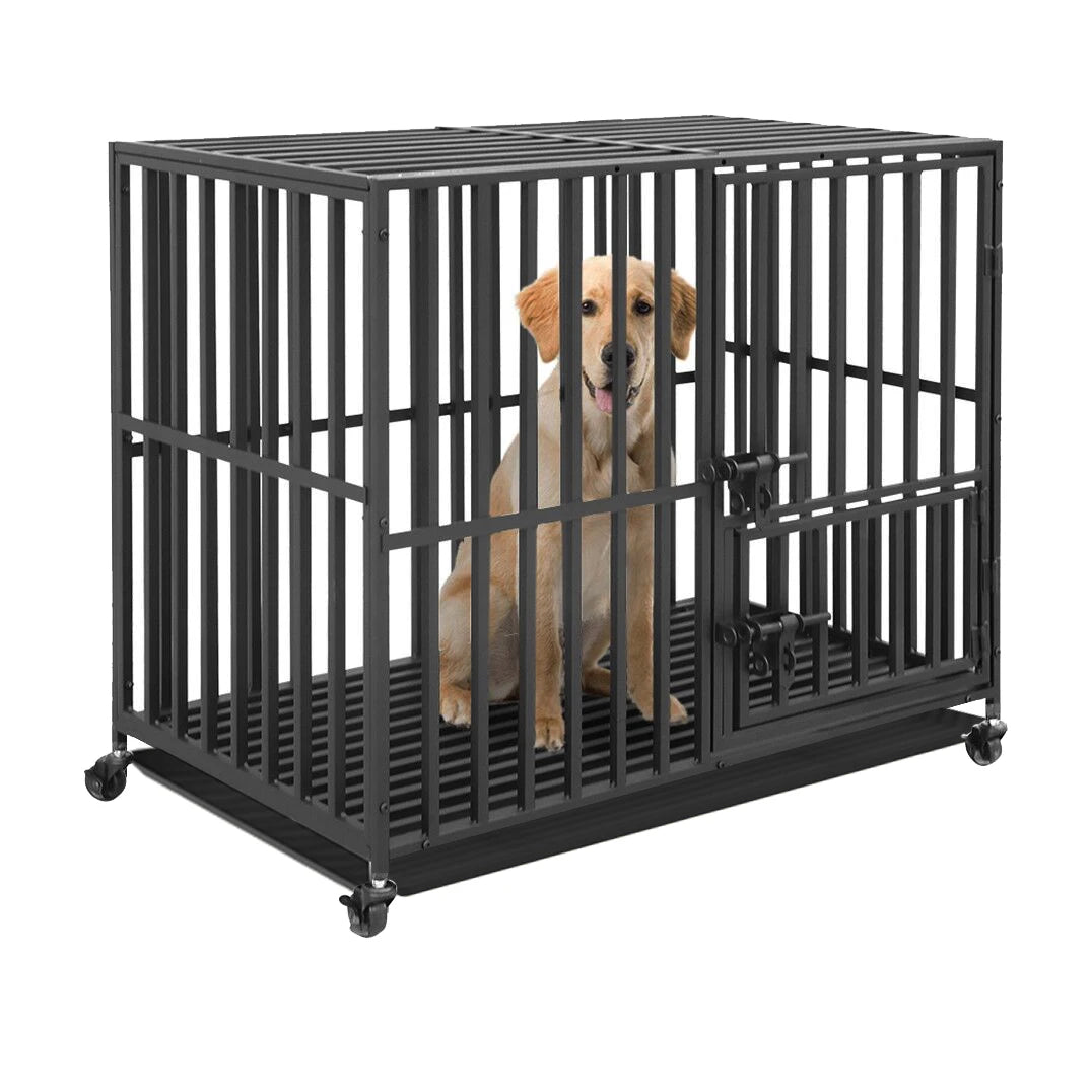 37” 42” 46” Heavy Duty Dog Cage Crate 3 Doors Lockable