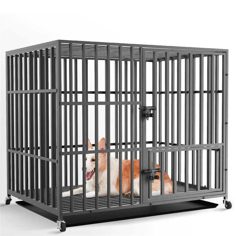 37” 42” 46” Heavy Duty Dog Cage Crate 3 Doors Lockable