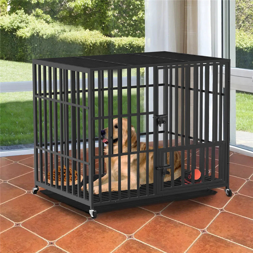 37” 42” 46” Heavy Duty Dog Cage Crate 3 Doors Lockable