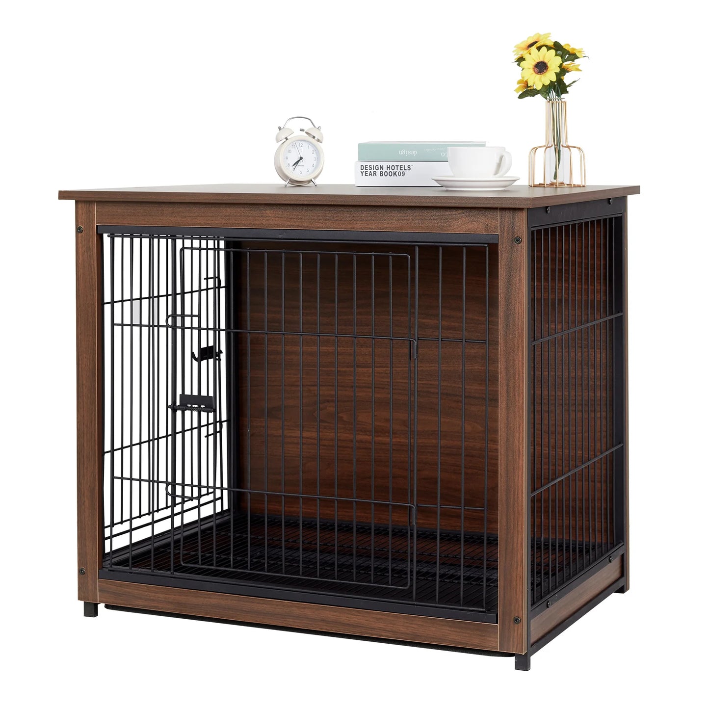 Black Kennel Indoor Robust Wooden Cage Crate Pet House Dual Door Vintage End Table