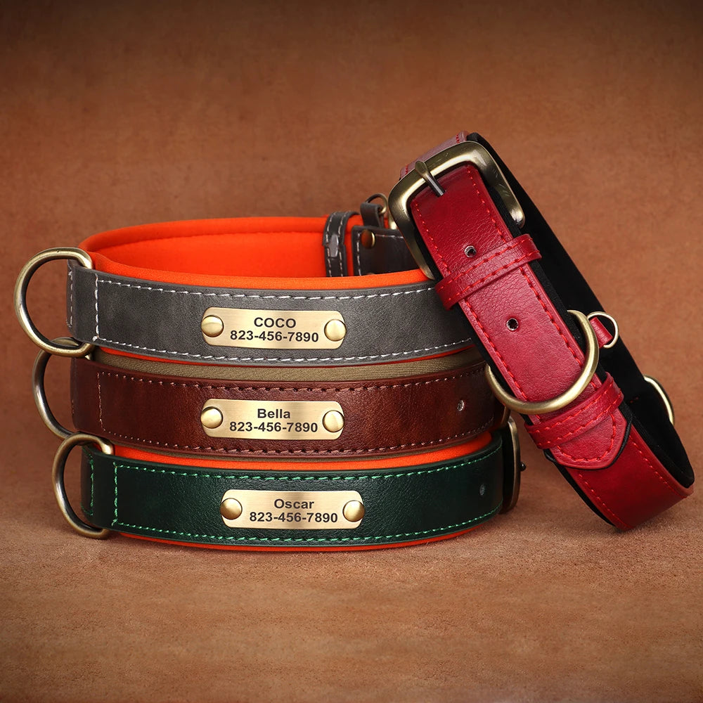 Personalized Dog Collar PU Leather Free Engraved Nameplate