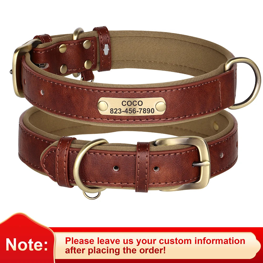 Personalized Dog Collar PU Leather Free Engraved Nameplate