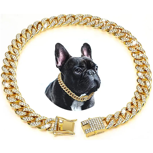 Luxury "Gold" "Silver" Bling Dog Chain Collar Cuban Chain Link