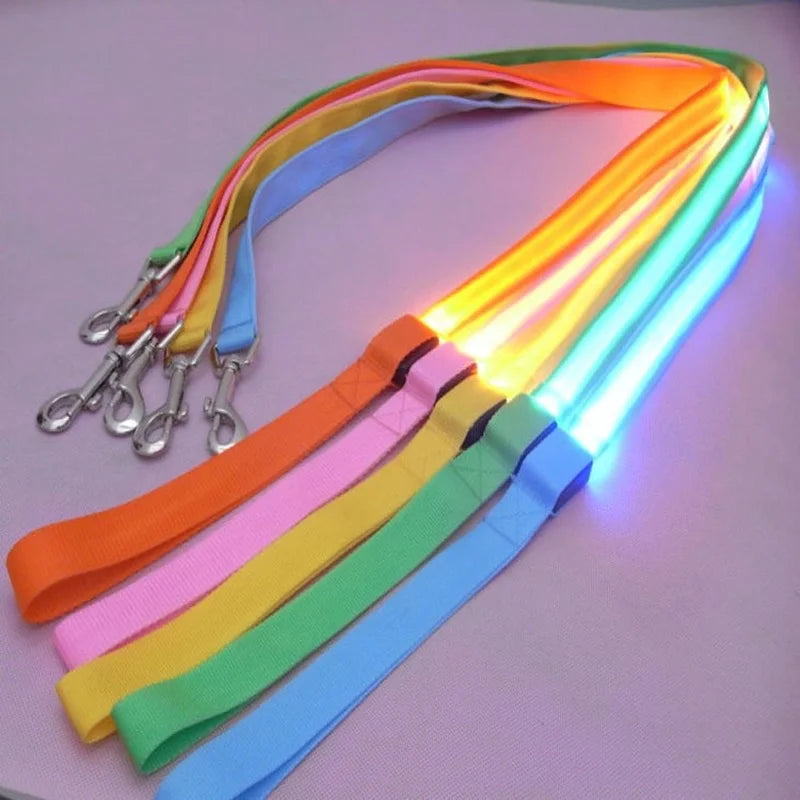 LED Light Up Dog Leash Luminous Rope Safety Flashing Glowing