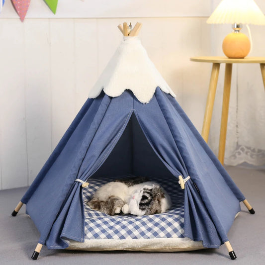 Premium Pet Teepee Tent with Thick Plush Cushion