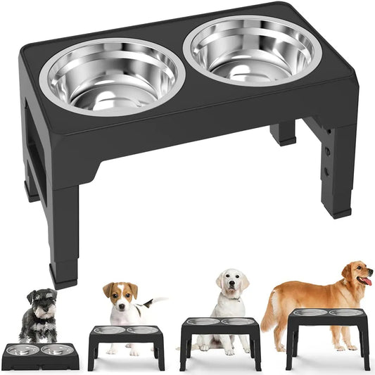 Elevated Dog Feeder Dogs Bowls Adjustable Raised Stand with Double Stainless Steel
