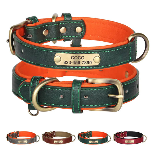 Personalized Dog Collar PU Leather Free Engraved Nameplate