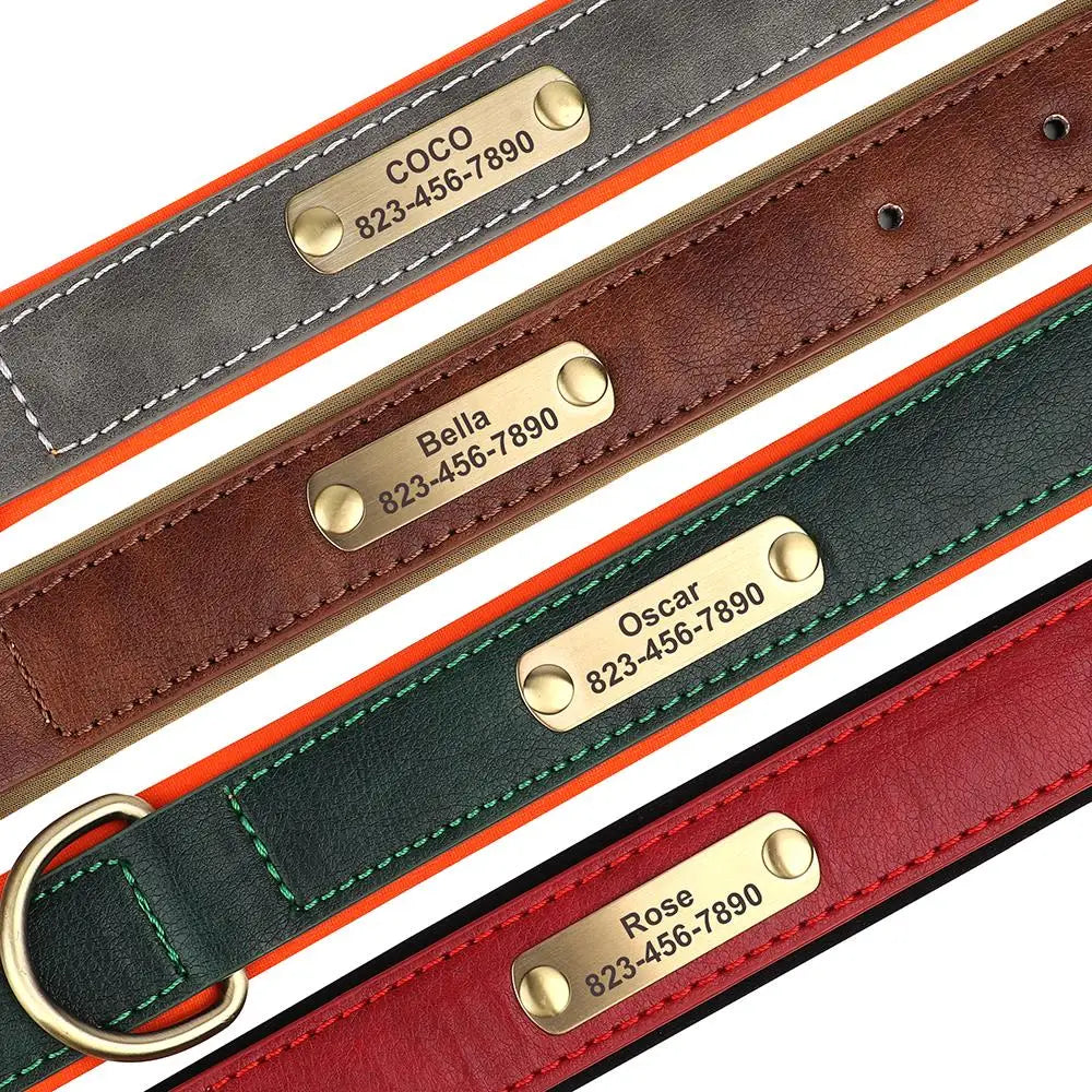 Personalized Dog Collar PU Leather Free Engraved Nameplate