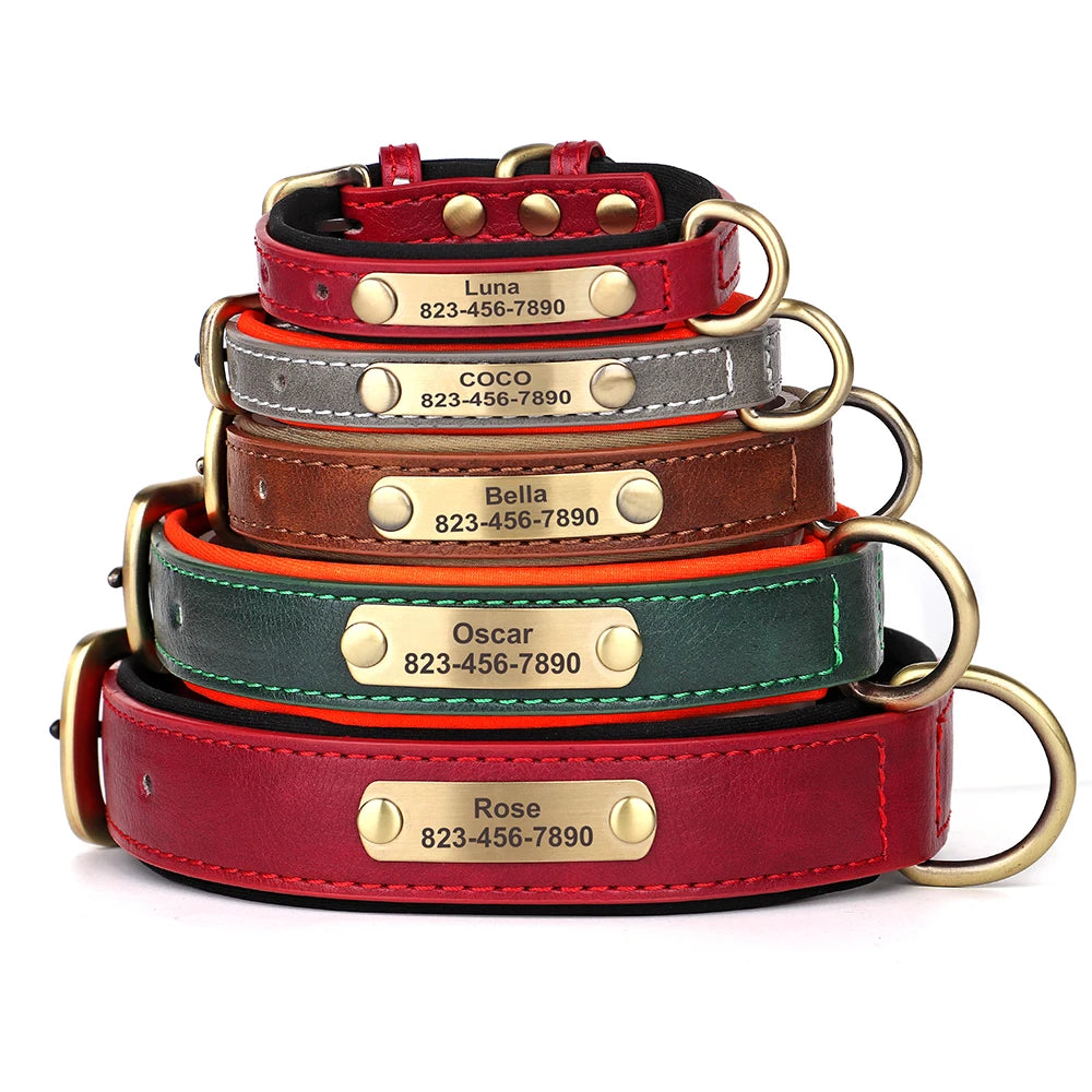 Personalized Dog Collar PU Leather Free Engraved Nameplate