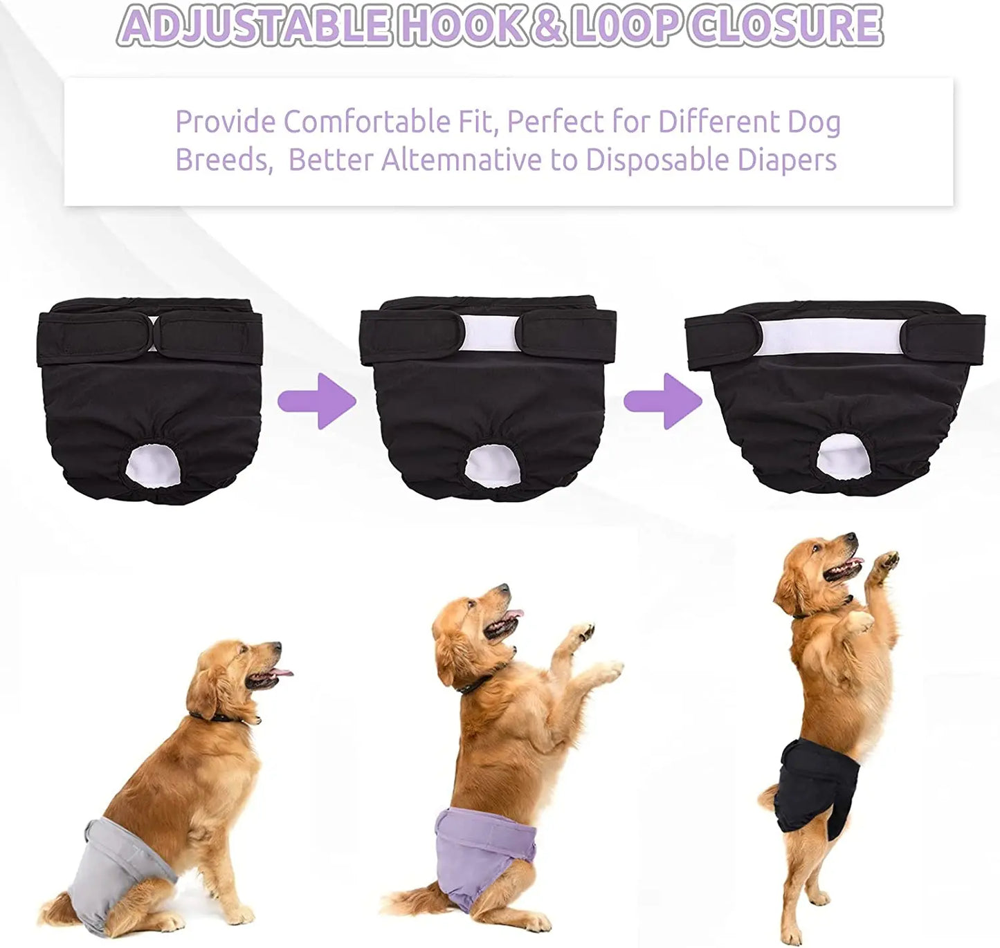 Reusable Female Dog Diapers High Absorbent Nappies, Adjustable Pet Panties for Small Medium Large Girl Dogs