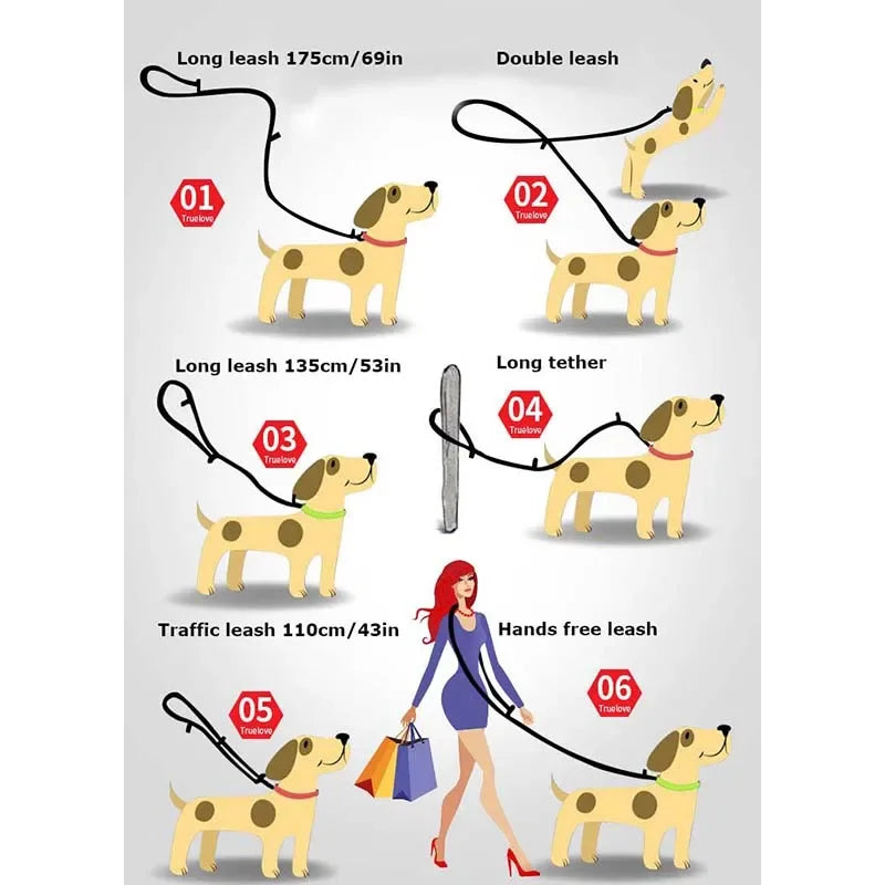 Truelove 7 In 1 Multi-Function Adjustable Dog Lead Walk 2 Dogs